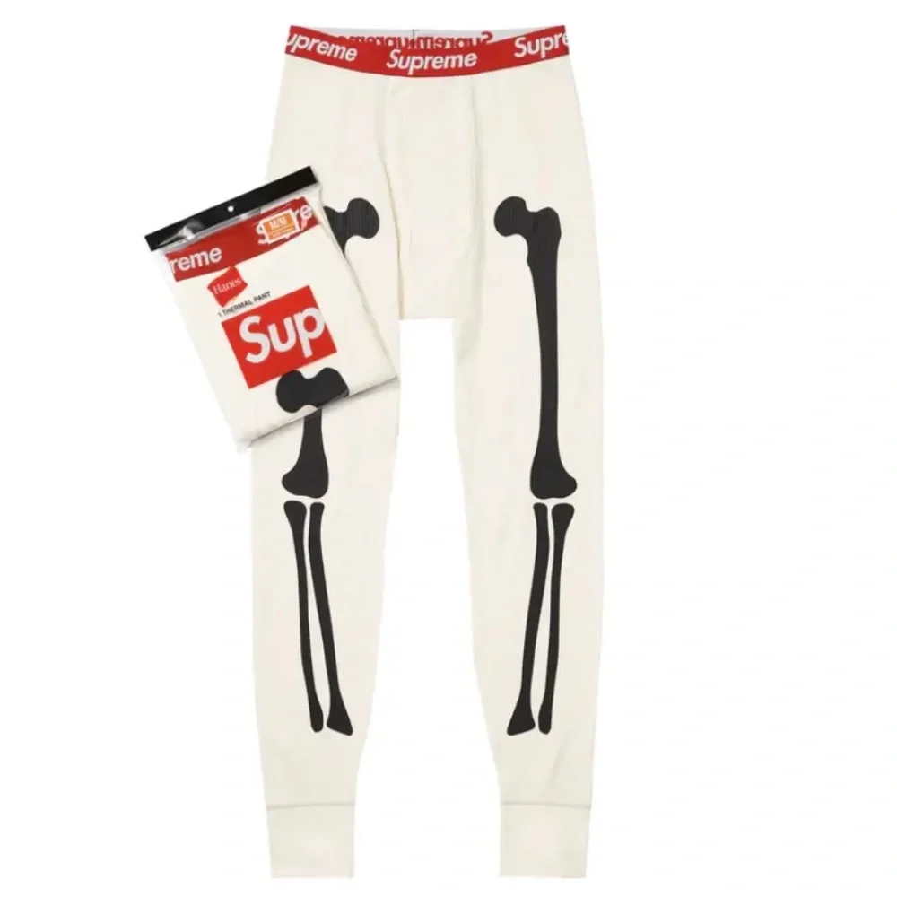 BRAND NEW Supreme Hanes Bones Skeleton Thermal Long Pants Natural Size small